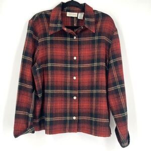 Lemon Grass Women's Plaid Flannel Wool‎ Blend Snap Button Jacket Red Brown XL